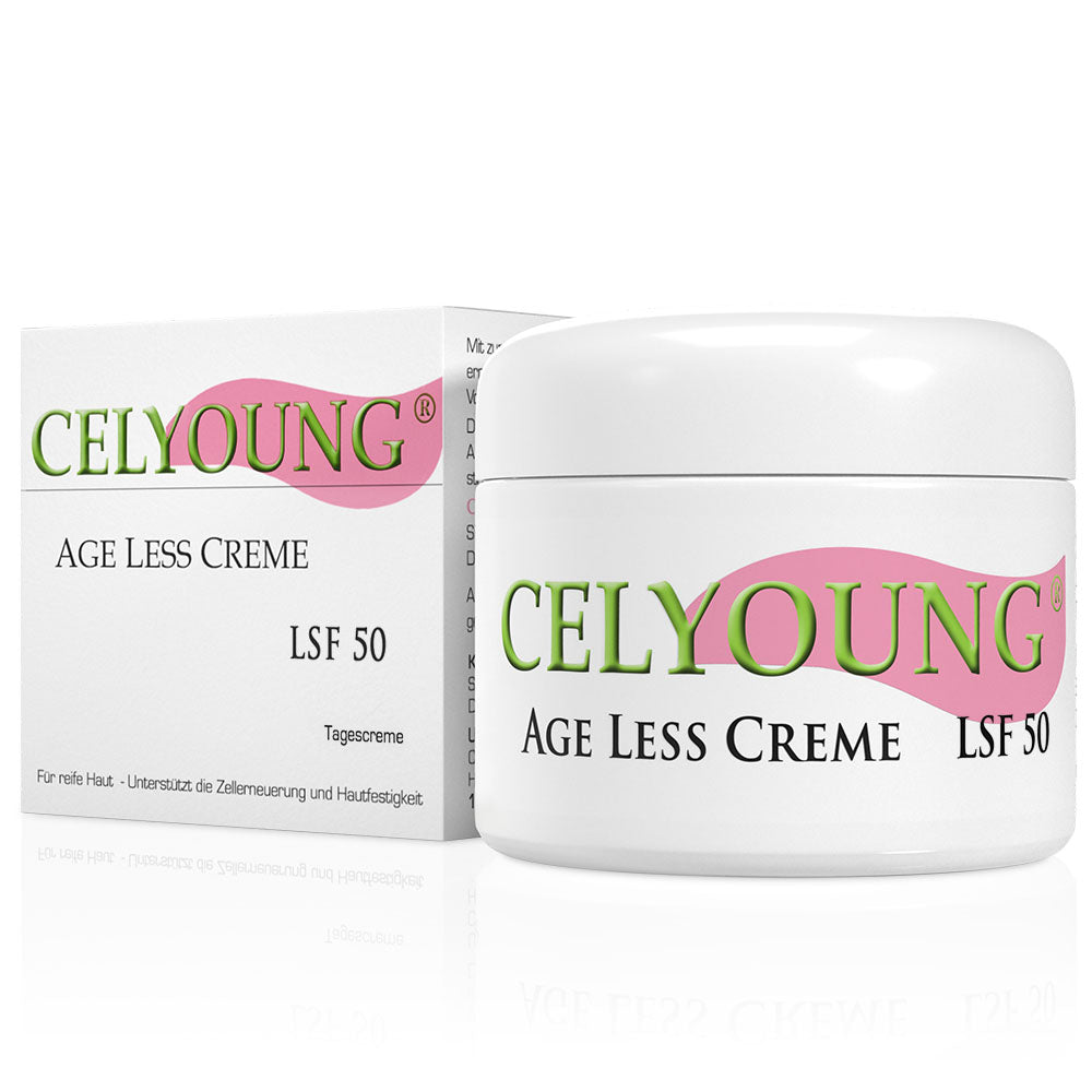 Im Set Celyoung Age Less Creme + GRATIS im Angebot Celyoung Age Less Creme LSF 50. Diese Tagescreme kann die Zellerneuerung und Elastizität unterstützen für eine fortschrittliche Anti-Aging-Pflege.