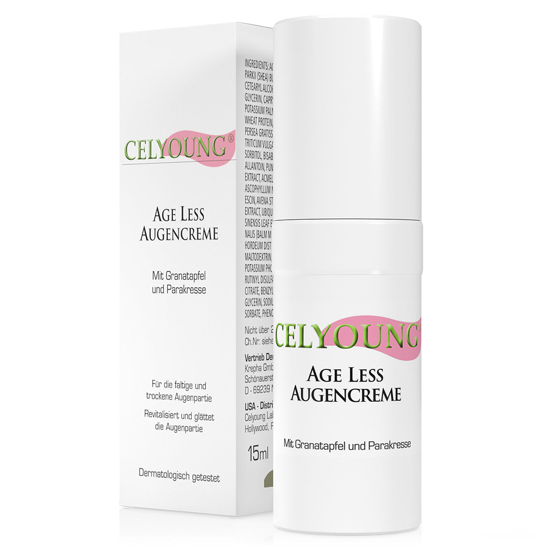 Celyoung Age Less Augencreme glättet Fältchen und hilft der Haut abzuschwellen. Speziell bei trockener und sensibler Haut.