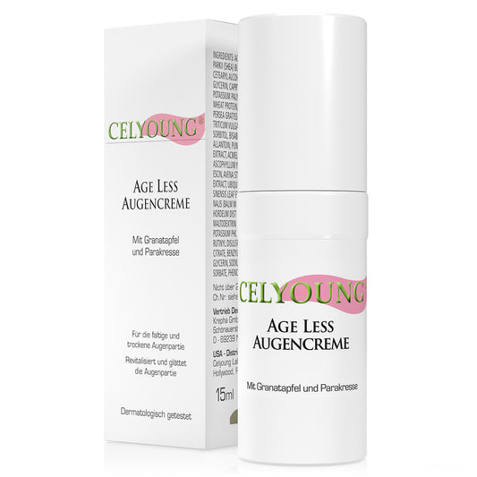 Celyoung Age Less Augencreme glättet Fältchen und hilft der Haut abzuschwellen. Speziell bei trockener und sensibler Haut.